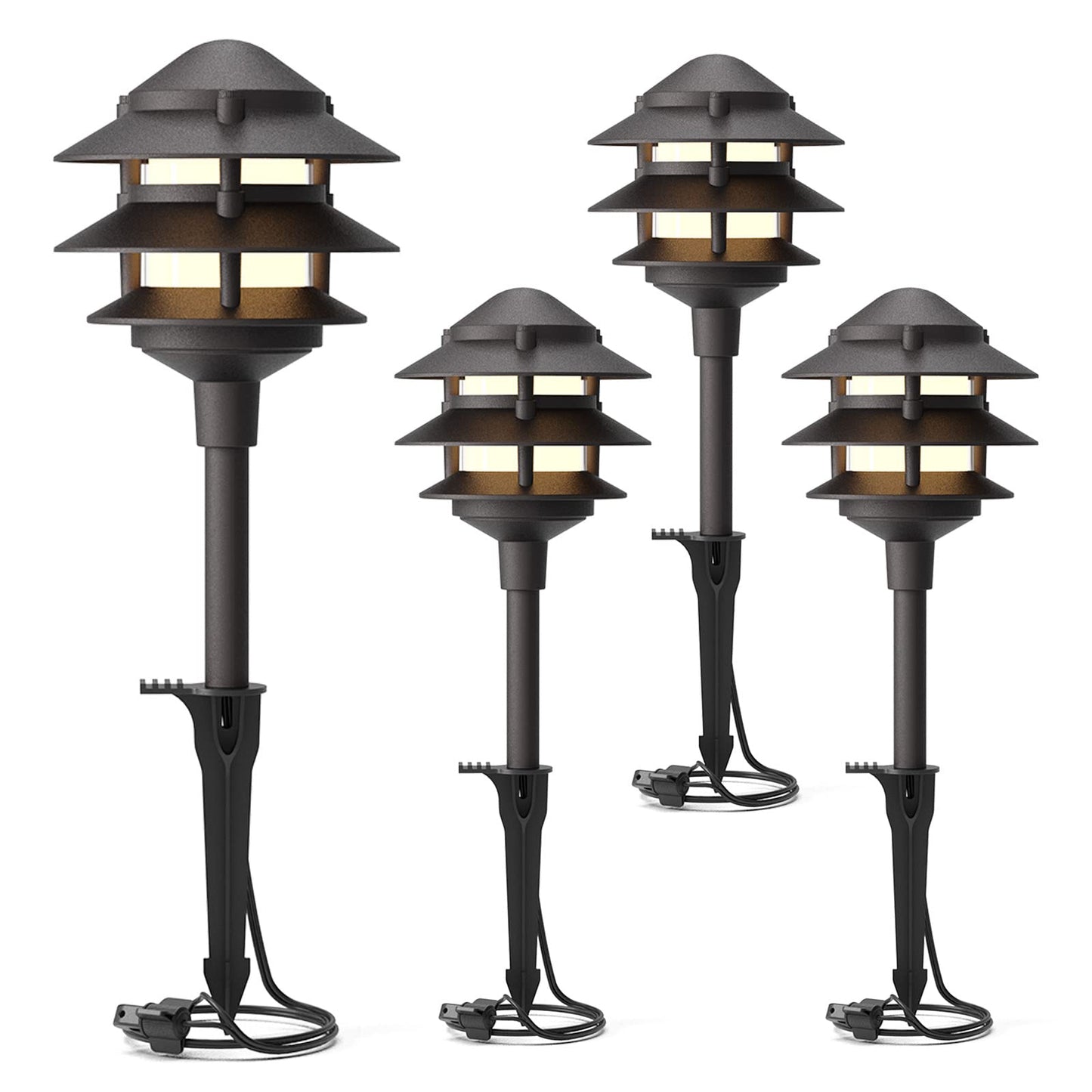 GOODSMANN Landscape Lighting 4PK Pathway Lights Low Voltage 2.2 Watt LED 12V AC Landscape Lights 30 Lumen Warm White with Cable Connectors Metal