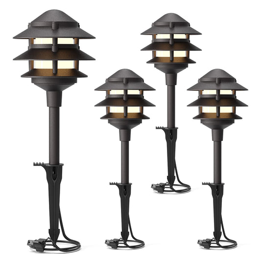 GOODSMANN Landscape Lighting 4PK Pathway Lights Low Voltage 2.2 Watt LED 12V AC Landscape Lights 30 Lumen Warm White with Cable Connectors Metal