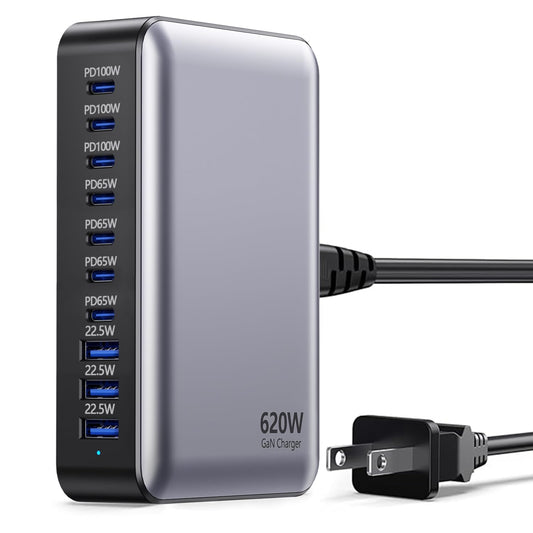 USB C Charger, 620W GaN Charging Station Hub Brick, 10 Port Fast Charger Block, USB C Power Adapter Plug for Samsung/iPhone/Google, PD100W+65W Laptop