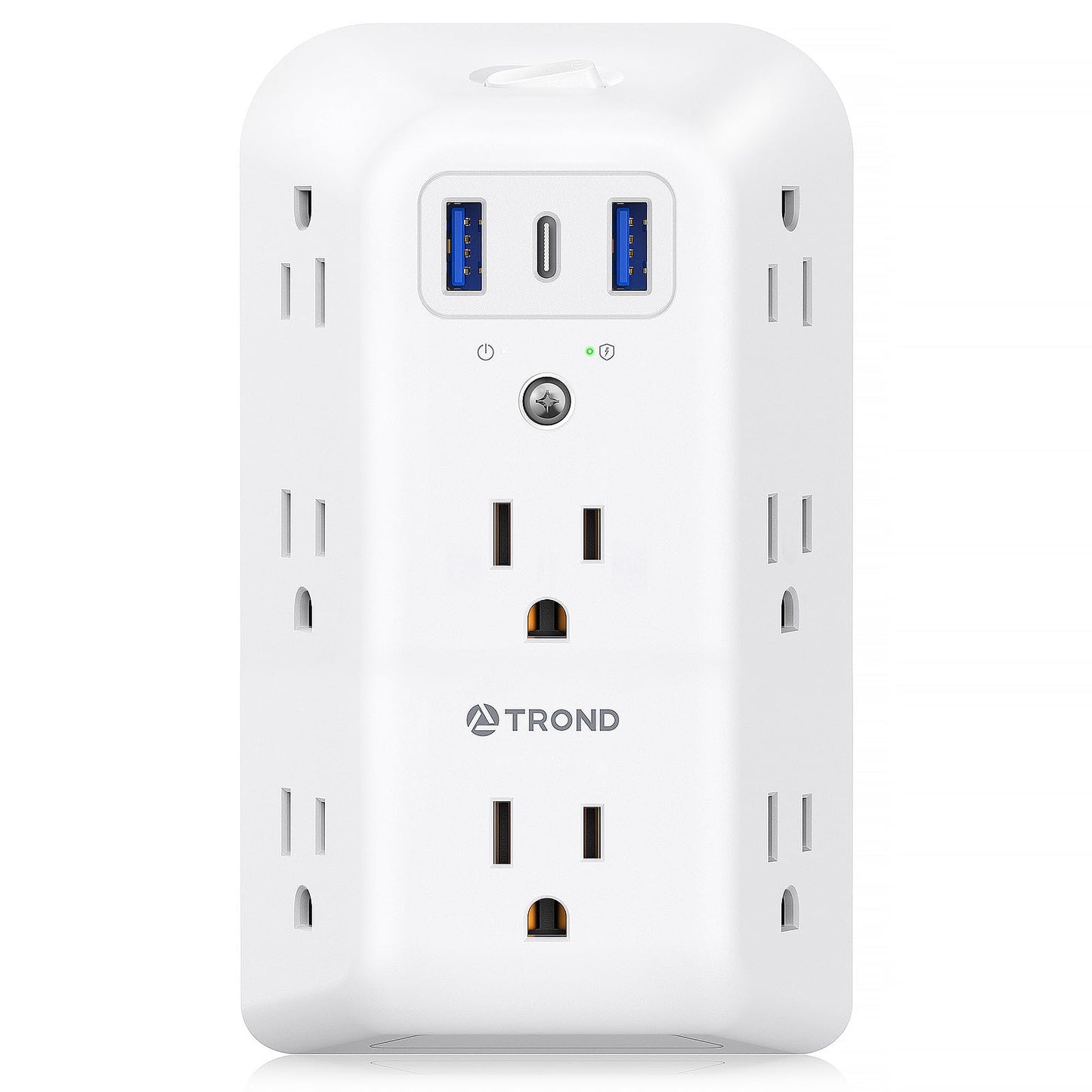 TROND Surge Protector Outlet Extender, 8 AC Plug Splitter with 3 USB Ports, Multi Plug Wall Outlet with ON/Off Switch, 1440J Widely Spaced USB Wall