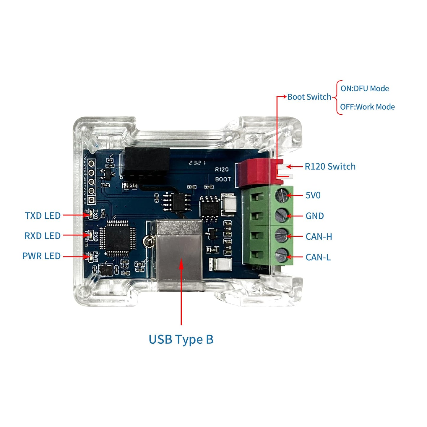 DSD TECH SH-C30G Isolated USB to CAN Adapter Based on Canable 1.0 Pro