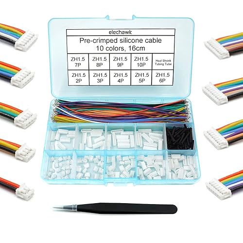 ZH 1.5MM Connectors and 28AWG Pre-Crimped Silicone Cables kit Compatible with JST ZH 1.5 Connector 2/3/4/5/6/7/8/9/10 Pin Housing Adapter Cable