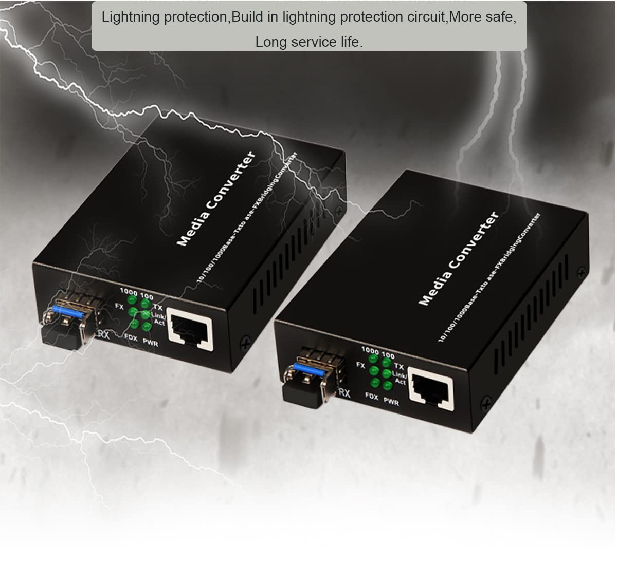 Multi-Mode LC Gigabit Fiber Media Converter - Include 2 SFP Transceiver 2Km, Wavelenth 1310nm, LC to UTP Cat5e 10/100/1000 RJ-45 -Gigabit Ethernet