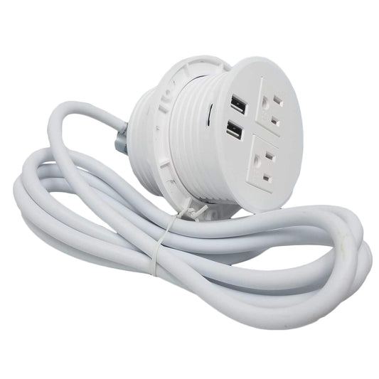 Desktop Power Grommet Outlet Data Center Fit 3" Hole No Drilling Required if you have 3" Hole, 2 Outlet W/2 USB Ports (WHITE - 3" (6ft Power Cord)