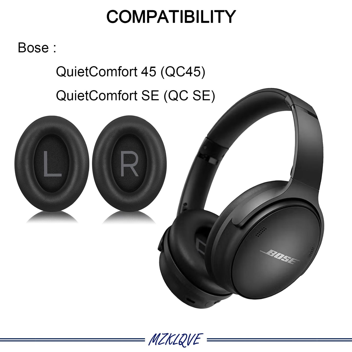 QC45 Ear Pads - Replacement for Bose QuietComfort 45, QC SE Headphones (Black)