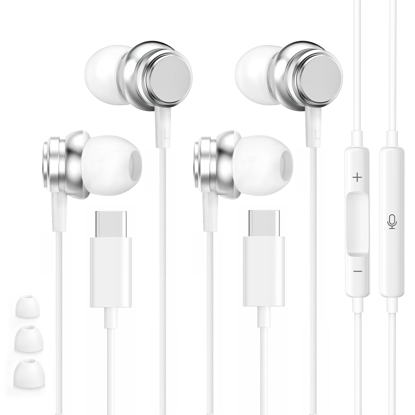 2 PACK USB C Headphones for iPhone 17 16 15, Wired Earbuds USB C with Clear Mic & Magnetic Attraction, for iphone Headphones Wired Type C Earphones