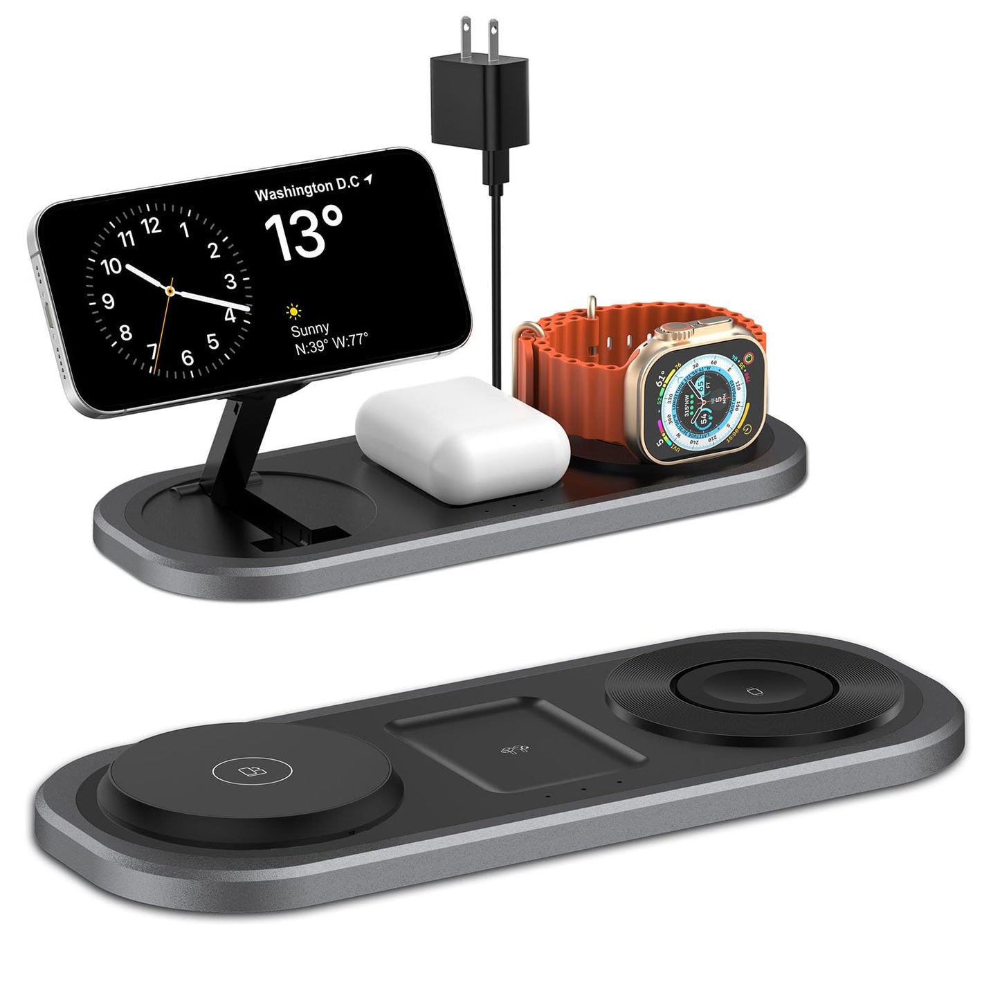3 in 1 Fast Wireless Charger Stand for iPhone, Foldable Travel Charging Station for Magsafe for iPhone 17/Air/16/15/14/13/12 Series, Apple Watch