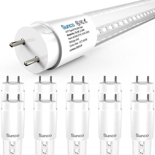 Sunco 10 Pack 4 Foot T8 LED Tube Light Bulbs, 24W, 5000K, Ballast Bypass