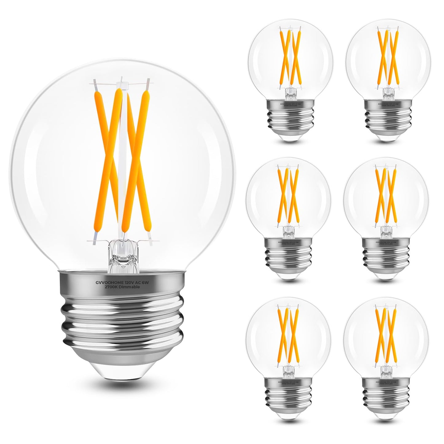 GvvooHome E26 G16.5 Edison Globe LED Bulb, 60W Equivalent, 2700K Warm White
