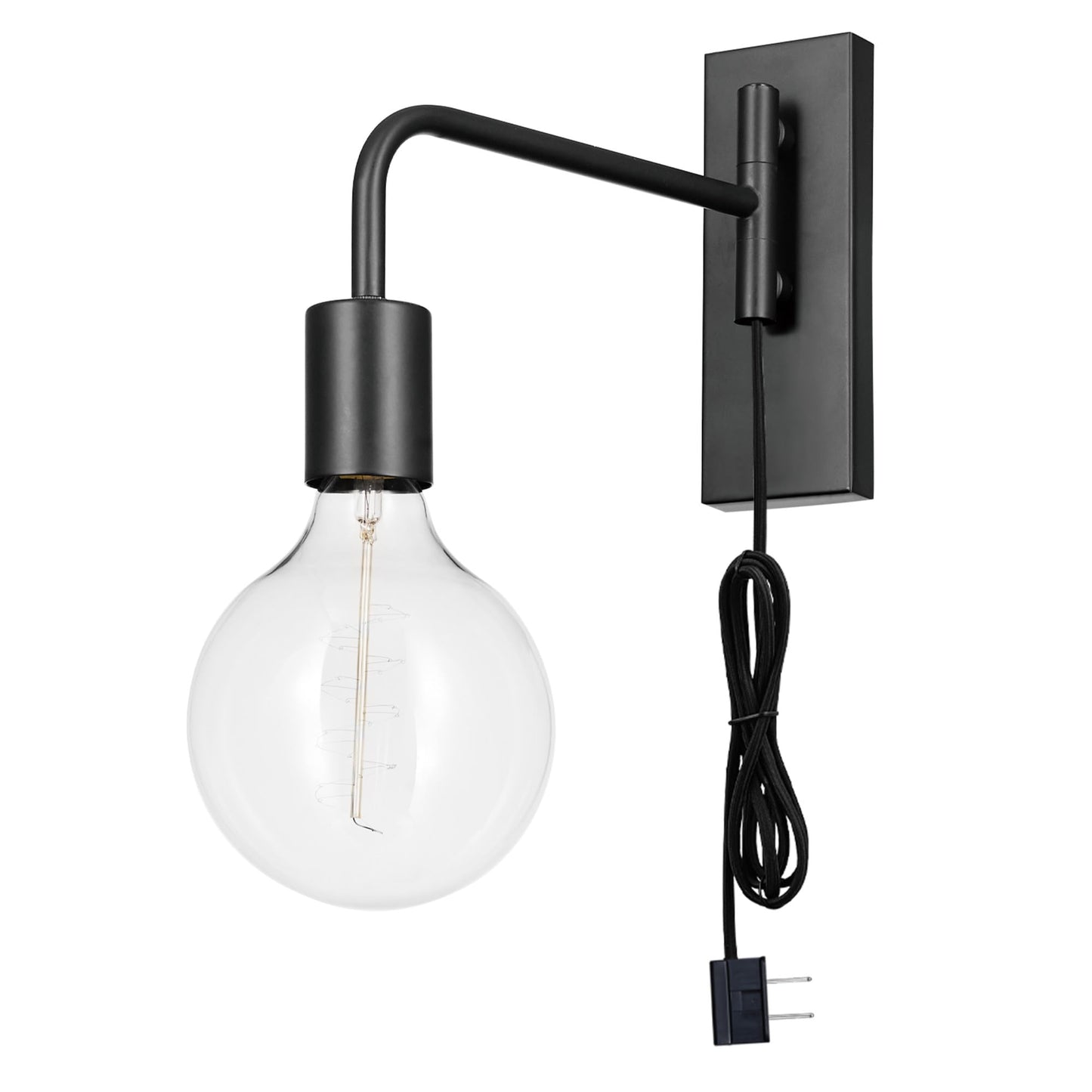 Globe Electric x Novogratz 51370 1-Light Plug-in Wall Sconce, Matte Black, 6-Foot Cloth Cord, Modern Art Deco Lighting for Apartments and Renters