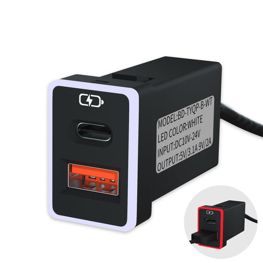 B&DOG XSIN Car Charger,for Toyota Rav4 Corolla Prius Type-C USB Port Socket,QC3.0 Fast Charge,Charging with Light Turn red.Show,Compatible
