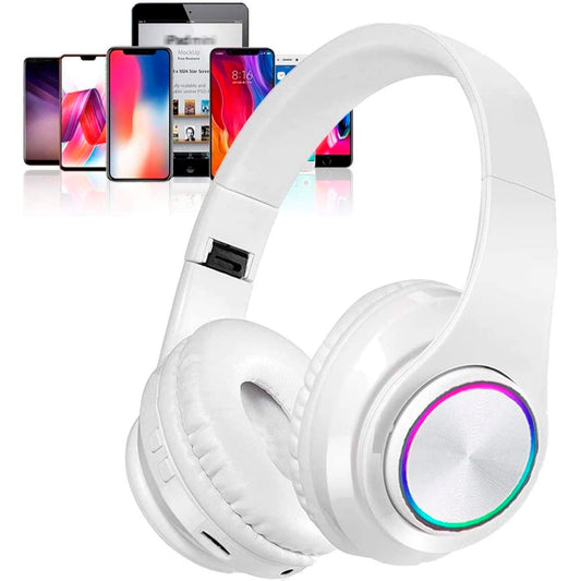 Bluetooth Over Ear Headphones, Deep Bass Colorful LED Lights Headphones with Mic, Lightweight Wireless Foldable HiFi Stereo Kids Headset for School…