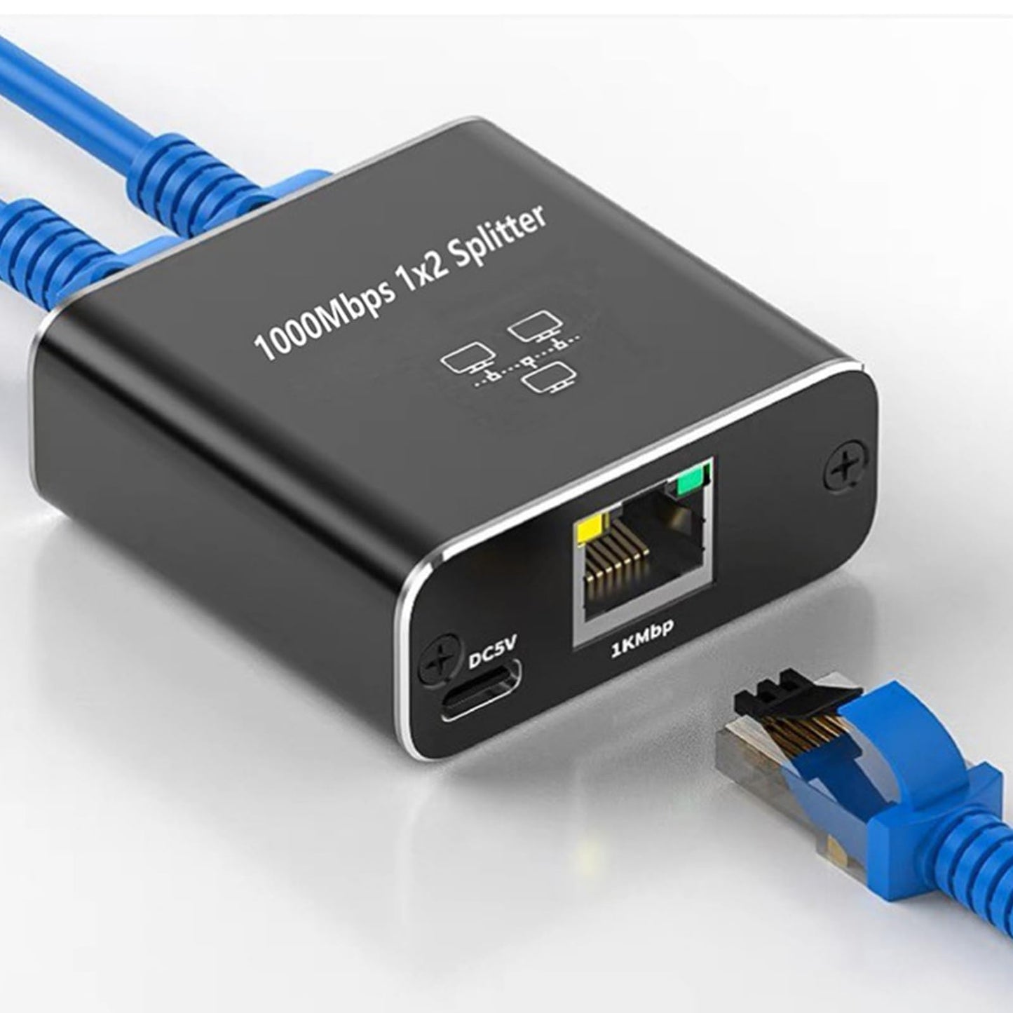 awakentti Ethernet Splitter High Speed, 1000Mbps 1x2 Splitter [2 Devices Simultaneous Networking], Gigabit Internet Splitter with USB Power Cable
