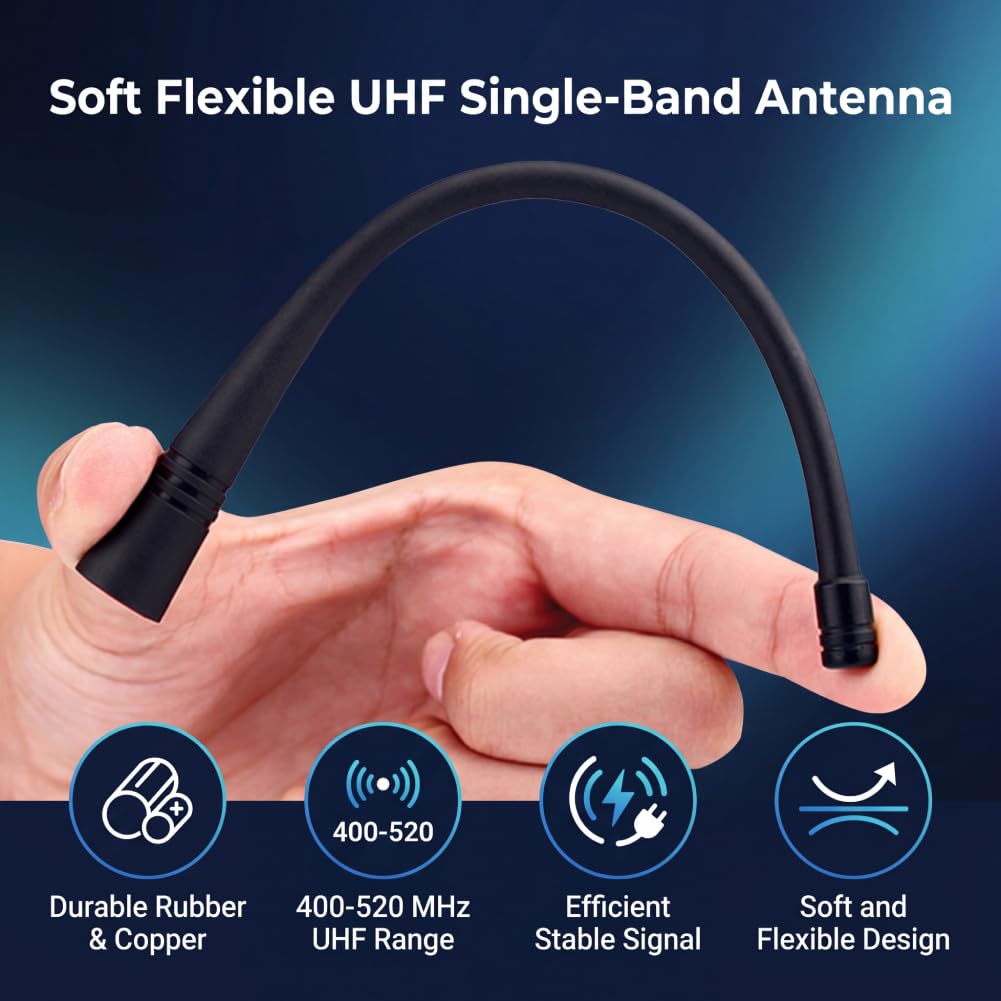 ASHATA SMA Male UHF Soft Rubber Antenna for 2 Way Radio Walkie Talkie 400-520MHz Frequency, Single Band With Stable Information