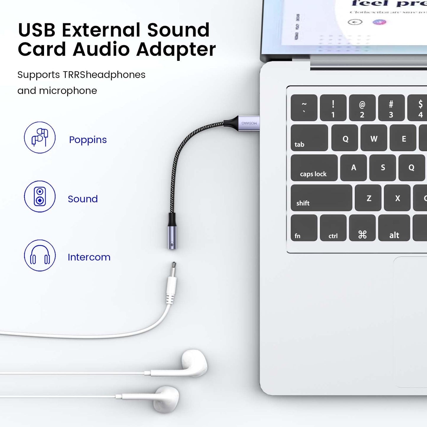 MOSWAG USB to 3.5mm Jack Audio Adapter 0.65Feet/20cm, External Sound Card Support Mic TRRS Headset with 3.5mm Aux Stereo Converter Compatible
