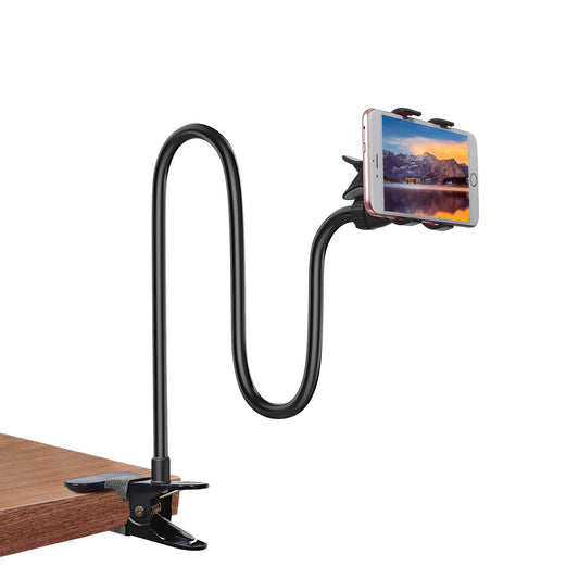Kuryai Gooseneck Bed Phone Holder, Flexible Long Arm Clip On Phone Holder for Bed, Desk, Headboard, Bedside, 360 Adjustable Cell Phone Clamp Mount