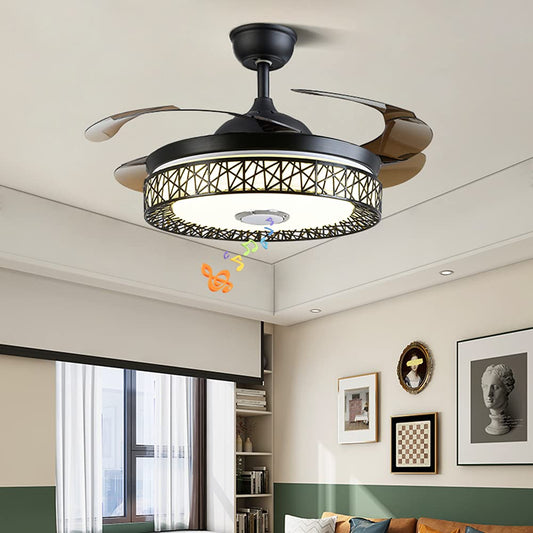 Fandian 42in Modern Smart Ceiling Fan with Lights Bluetooth Speaker Chandelier Lighting Fixtures, Remote Control, Retractable Blades, 3 Light Colors