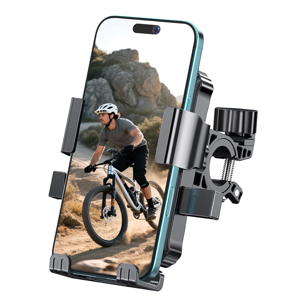 Prjrsme Bike Phone Holder, Handlebar Phone Mount for Bike and Motorcycle, Electric Scooter Mountain Bike, Adjustable Cell Phone Holder,Secure Holder