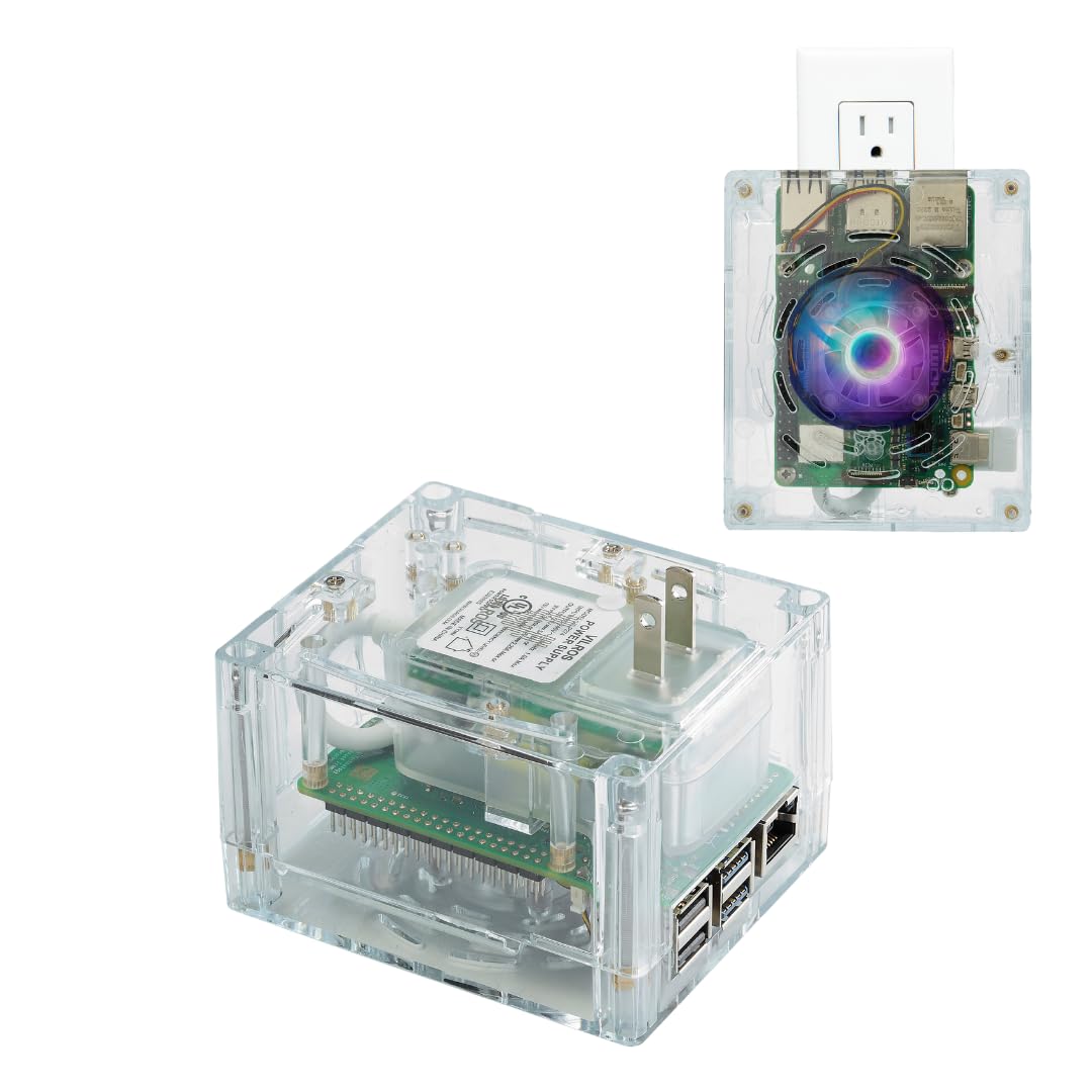 Vilros Plug 'n' Pi for Raspberry Pi 5-A Raspberry Pi Fan Cooled Case and Power Supply All in one Solution -Ideal for SSH-Headless Usage (Clear
