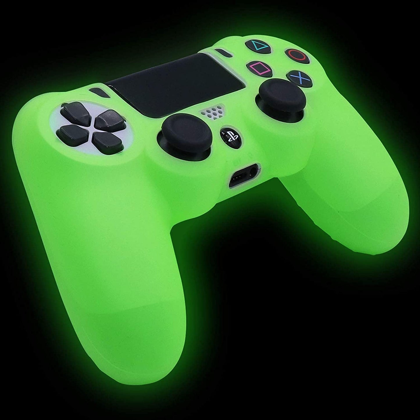 HLRAO Green Anti-Slip Glow in The Dark Protective Silicone Cover Skin Grips Compatible with PS4/Slim/Pro Controller with 8 PCS Thumb Grips Caps and 2