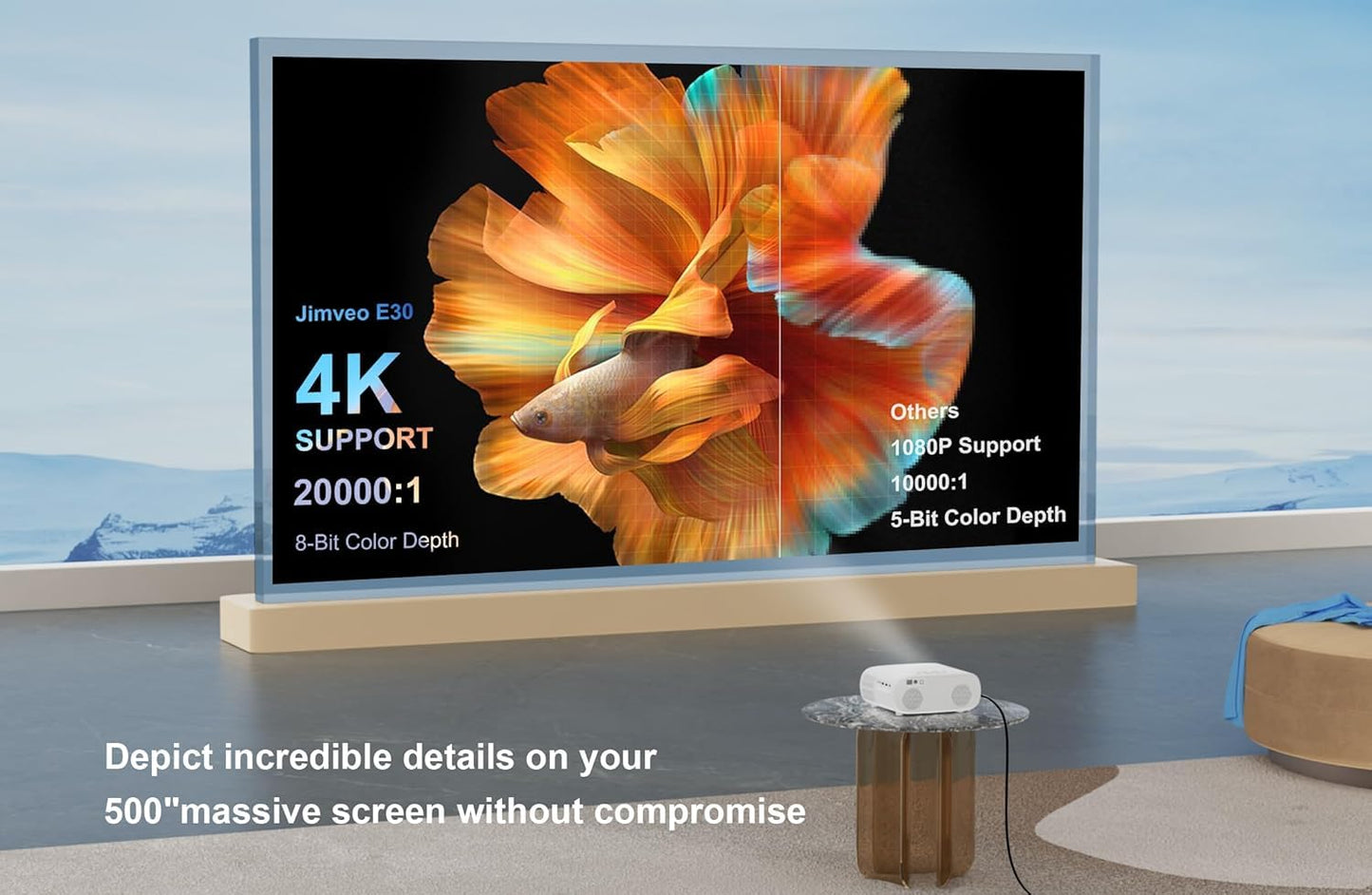 [AI Auto Focus/Auto Lens Cap] Outdoor-Projector-4K with WiFi 6 and Bluetooth: 1500 ANSI Portable Projector with Auto 6D Keystone & Zoom, Jimveo Native