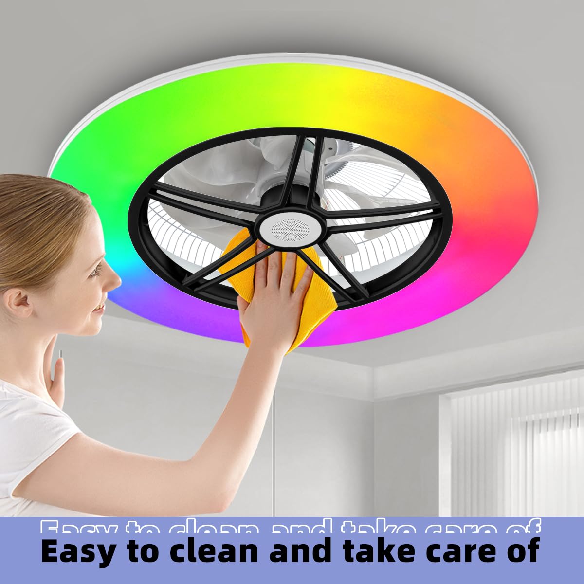 BAYSQUIRREL Alexa WiFi Low Profile Ceiling Fan with Light Flush Mount Enclosed Ceiling Fan LED Dimmable Bladeless Ceiling Fans with Google