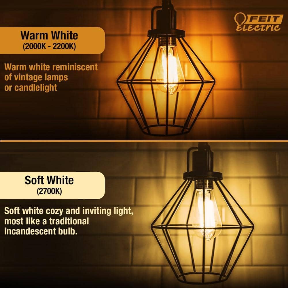 Feit Electric 60-Watt Equivalent ST19 Dimmable Straight Filament Clear Glass E26 Vintage Edison LED Light Bulb, Warm White - 4 Pack