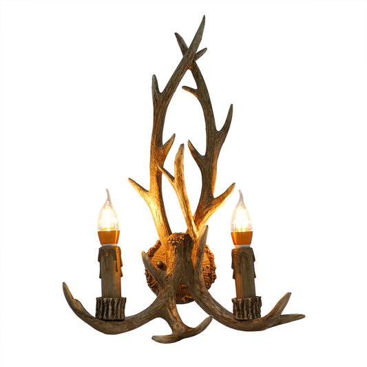 Mahugde Vintage Deer Antler Wall Light 110V Farmhouse Candle Light Rustic Country Style Farmhouse Wall Light with E14 Base for Bedroom Bathroom
