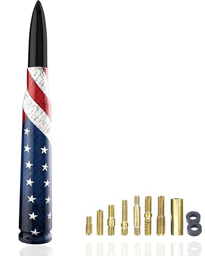 American Flag Antenna, Car Truck 5.5’’ Antenna Wash-Proof Radio Antenna Aluminum Short Antenna Truck Exterior Decoration Accessories AM/FM Radio