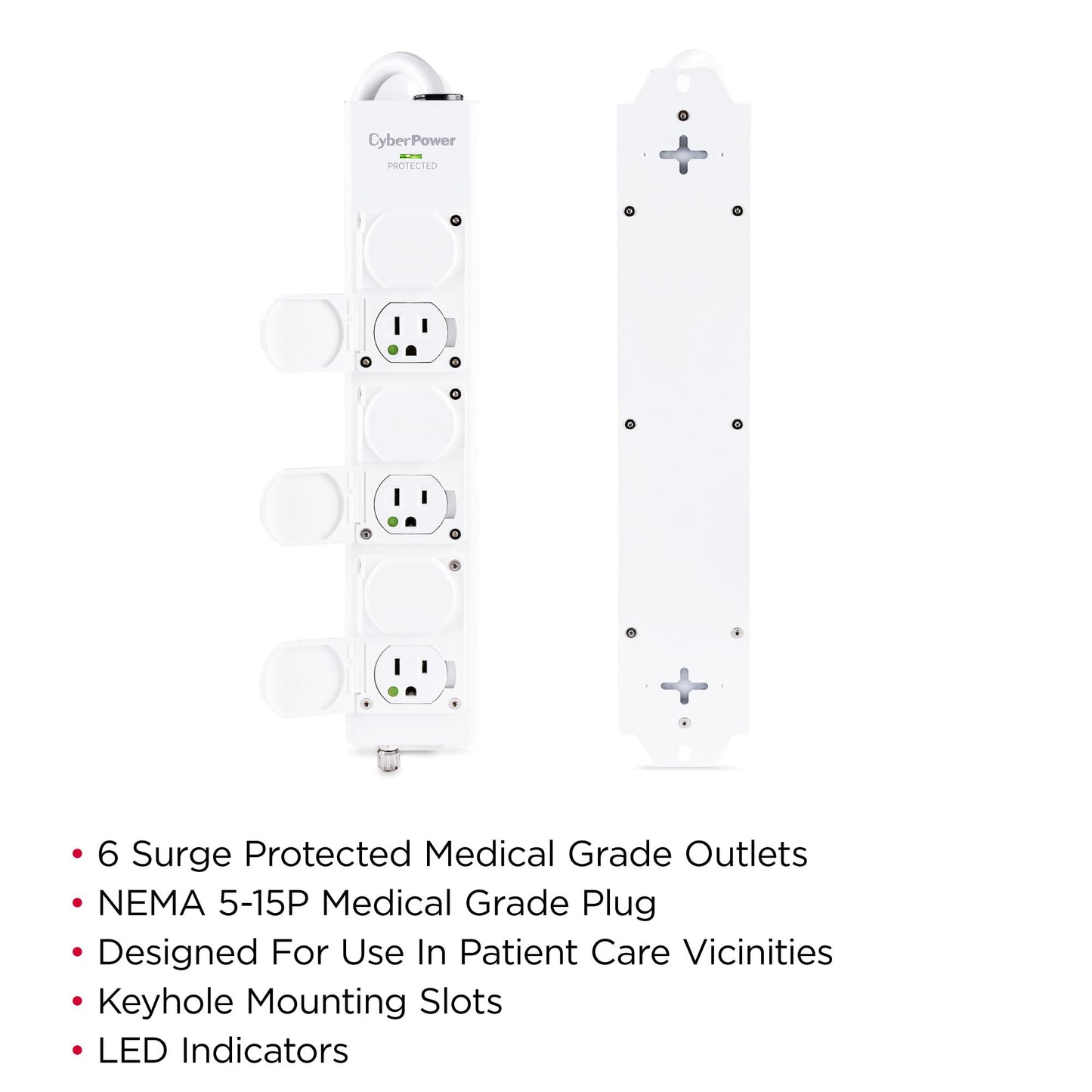 CyberPower MPV615S Medical Grade Surge Protector, 100-125V/15A, 1560 Joules, 6 Outlets, 15 Foot Power Cord, White