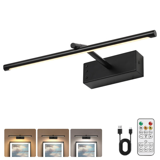 JOOSENLUX Battery Operated Picture Light Black 16-inch Wireless Art Display Light 3CCT Dimmable with Adjustable Arm Wall Light for Artwork Display