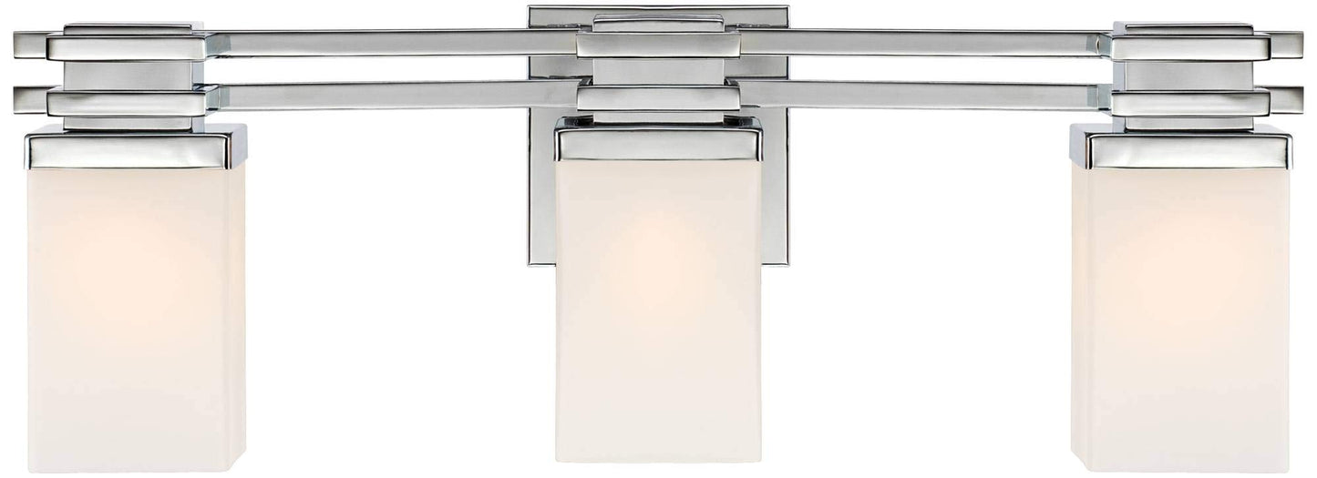 Possini Euro Design Bennett Modern Wall Light Chrome Silver Hardwired 22" Wide 3-Light Fixture Mounted Etched White Opal Glass Rectangular Shade