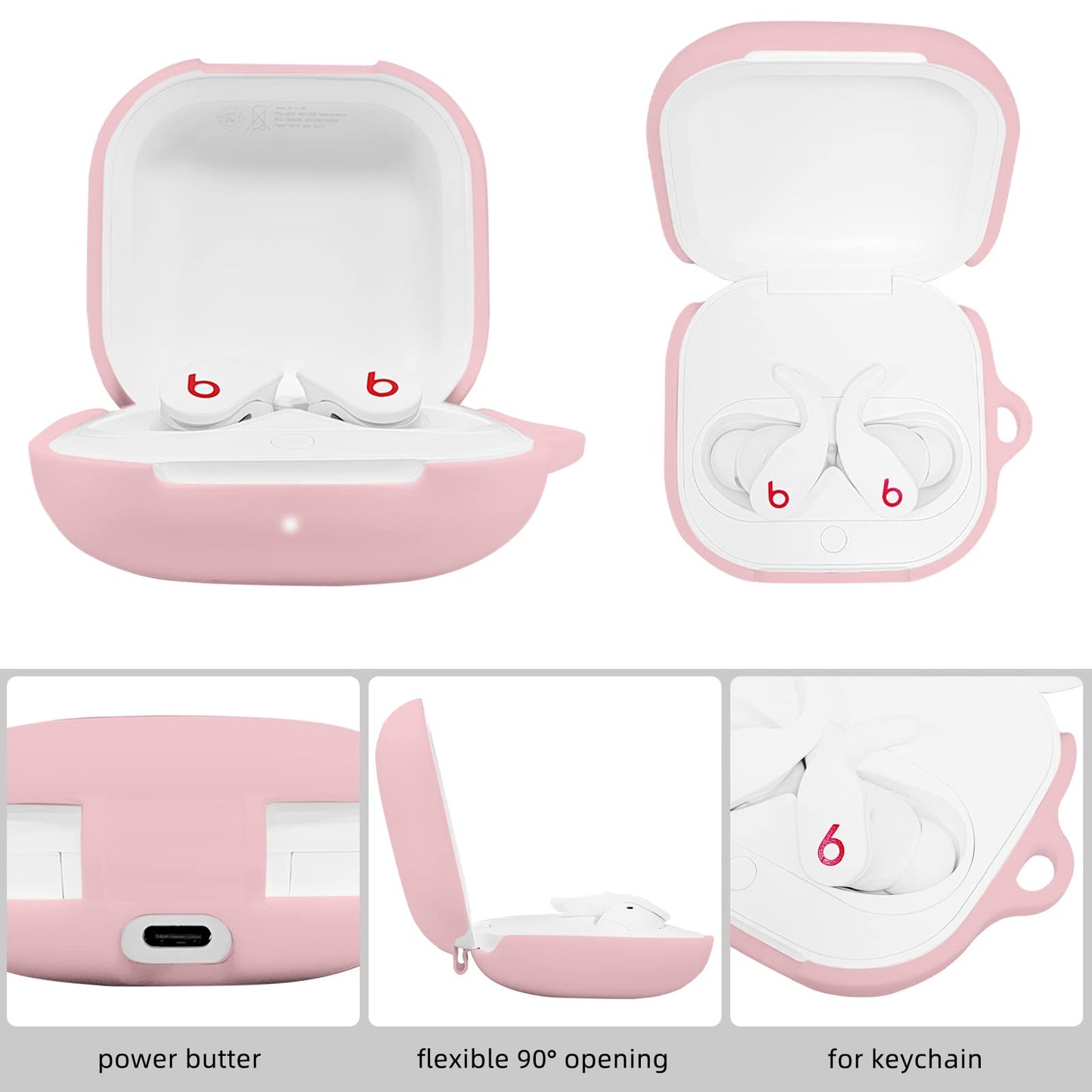 AIIEKZ Compatible with Beats Fit Pro 2021, Soft Silicone Case with Gold Heart Pattern for Beats Fit Pro Case with Cute Butterfly Keychain for Girls