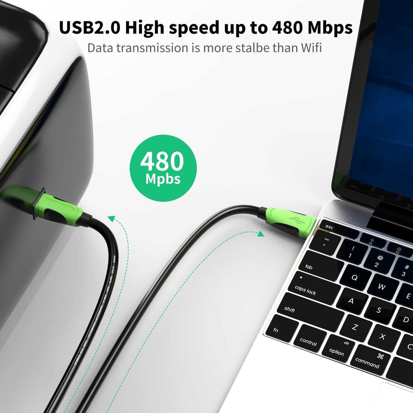 XXONE 30ft USB Cable - Type A-Male to B-Male, Gold-Plated for Printer/Scanner