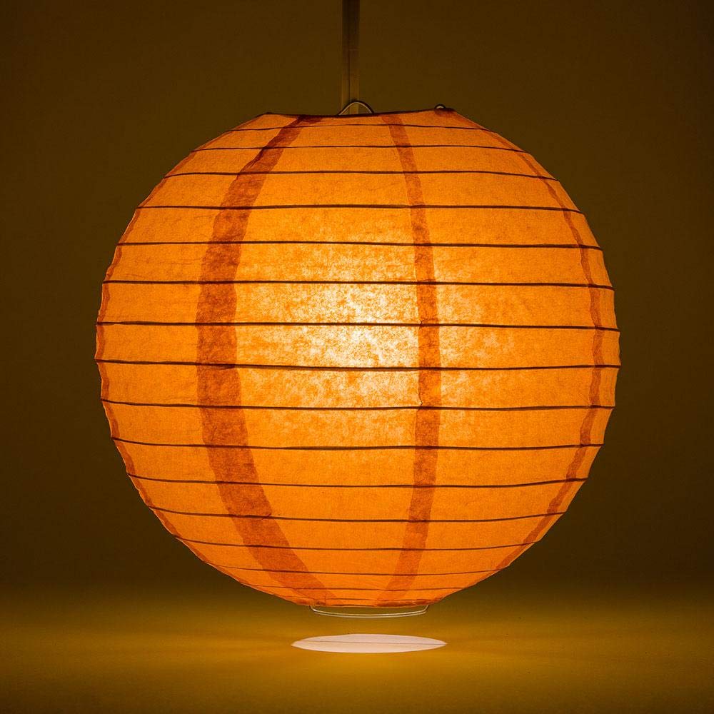 Quasimoon PaperLanternStore Decorative Paper Lantern - (Single, 20-Inch, Persimmon Orange, Even Ribbing) Round Paper Lantern - Ideal Wedding and Party