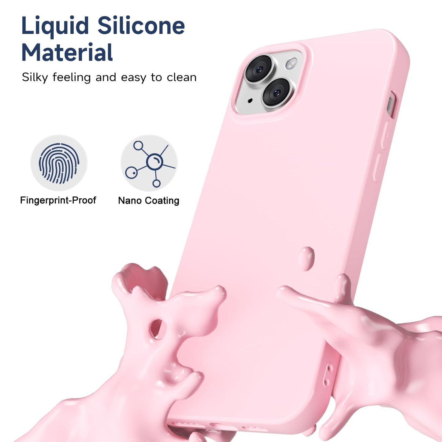 LoeoeL for iPhone 14 Plus Phone Case Liquid Silicone, Cute Girly Thin Ultra Slim Jelly Soft Rubber Gel Protective Glossy Hard Plastic Case, Plain