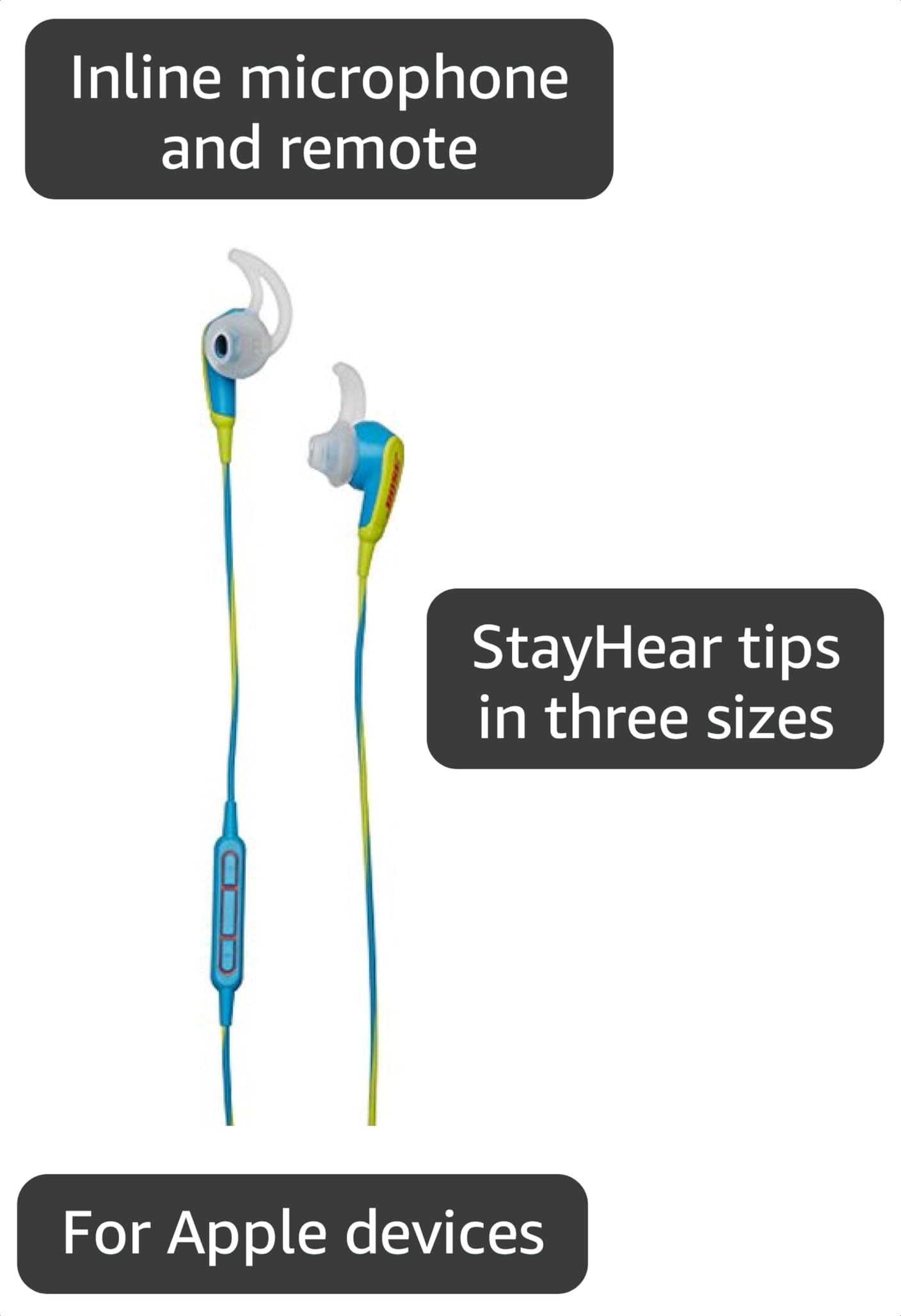 Bose SoundSport in-Ear Headphones for Apple Devices - Neon Blue, Sweat-Resistant, Inline Mic/Remote (Renewed)