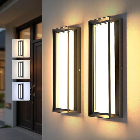 Cylutaes 2Packs LED Outdoor Wall Lights,Dimmable Exterior Wall Sconce 16",3000K / 4000K / 6000K,IP65 Waterproof,Modern Black Outside Light