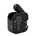 TRON Wall & Car Charger Travel Charging Station, 36W Dual USB-C & USB-A Fast Charger, Foldable for iPhone, iPad, Android, Earbuds - TR17