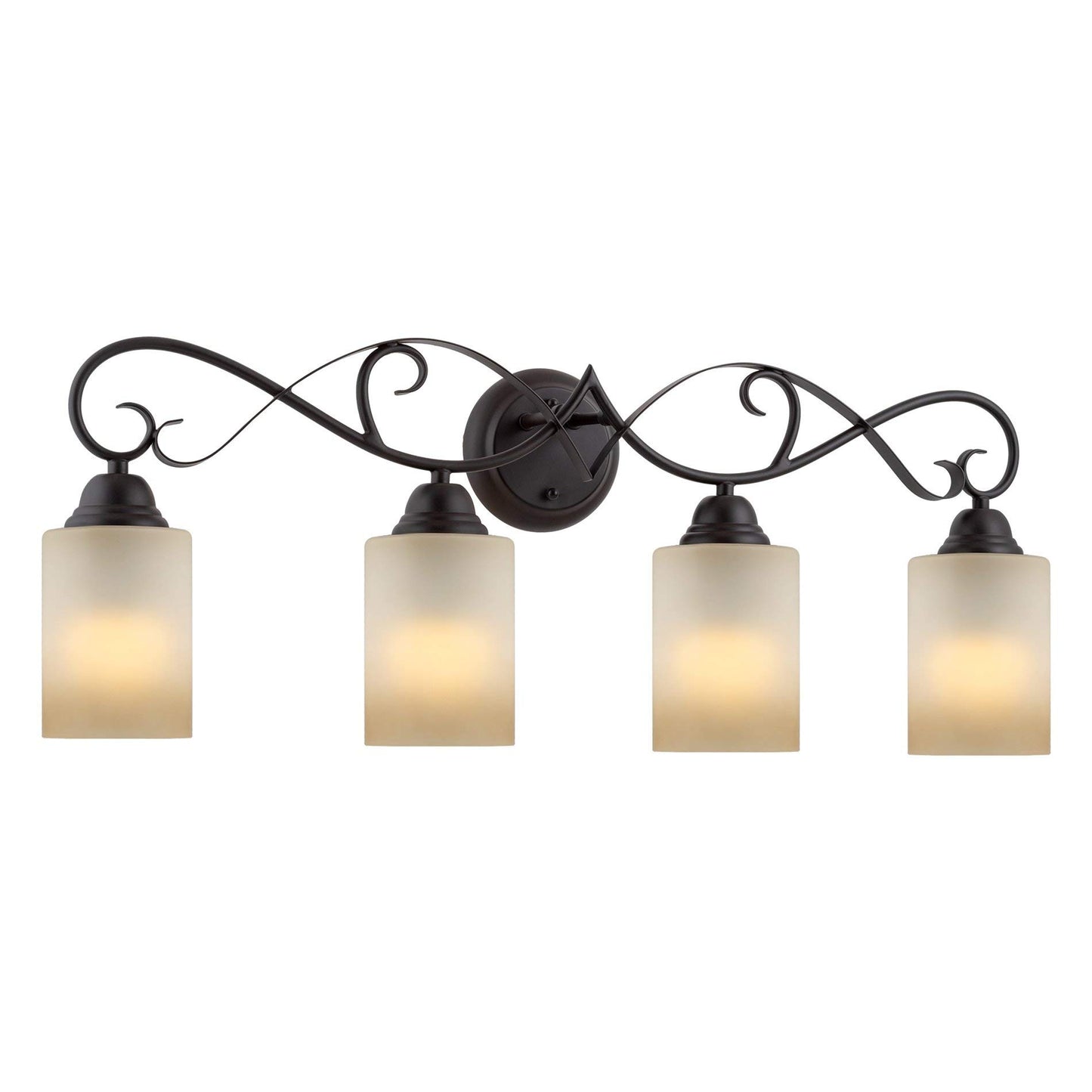 Kira Home Villa 31" Traditional 4-Light Bathroom Vanity Light with Scrollwork Design and Frosted Amber Glass Shades, Oil Rubbed Bronze Finish