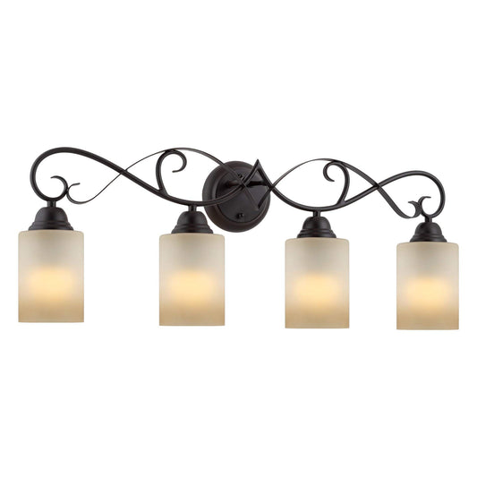 Kira Home Villa 31" Traditional 4-Light Bathroom Vanity Light with Scrollwork Design and Frosted Amber Glass Shades, Oil Rubbed Bronze Finish