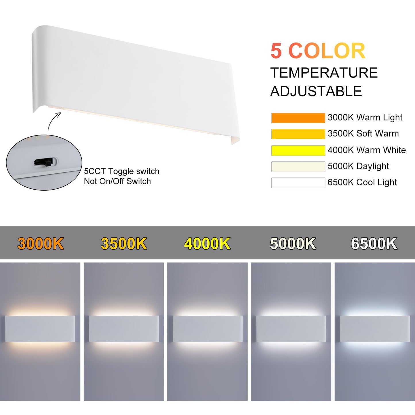 Mille Luckiole 11 Inch Hallway LED Wall Light,Dimmable 3000K-6500K 5 Color Selectable,Modern LED Sconce Wall for Stairwell,Bedroom,and Bathroom Vanity