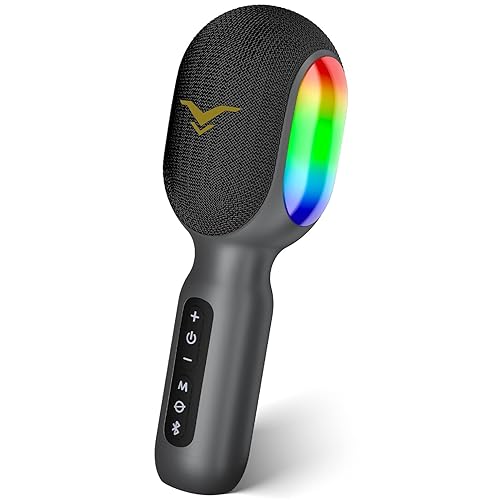 Wireless Bluetooth Karaoke Microphone, 5-in-1 Portable Handheld Mic Speaker with Dynamic RGB Lights, Mini Karaoke Machine for Car Travel Home Party