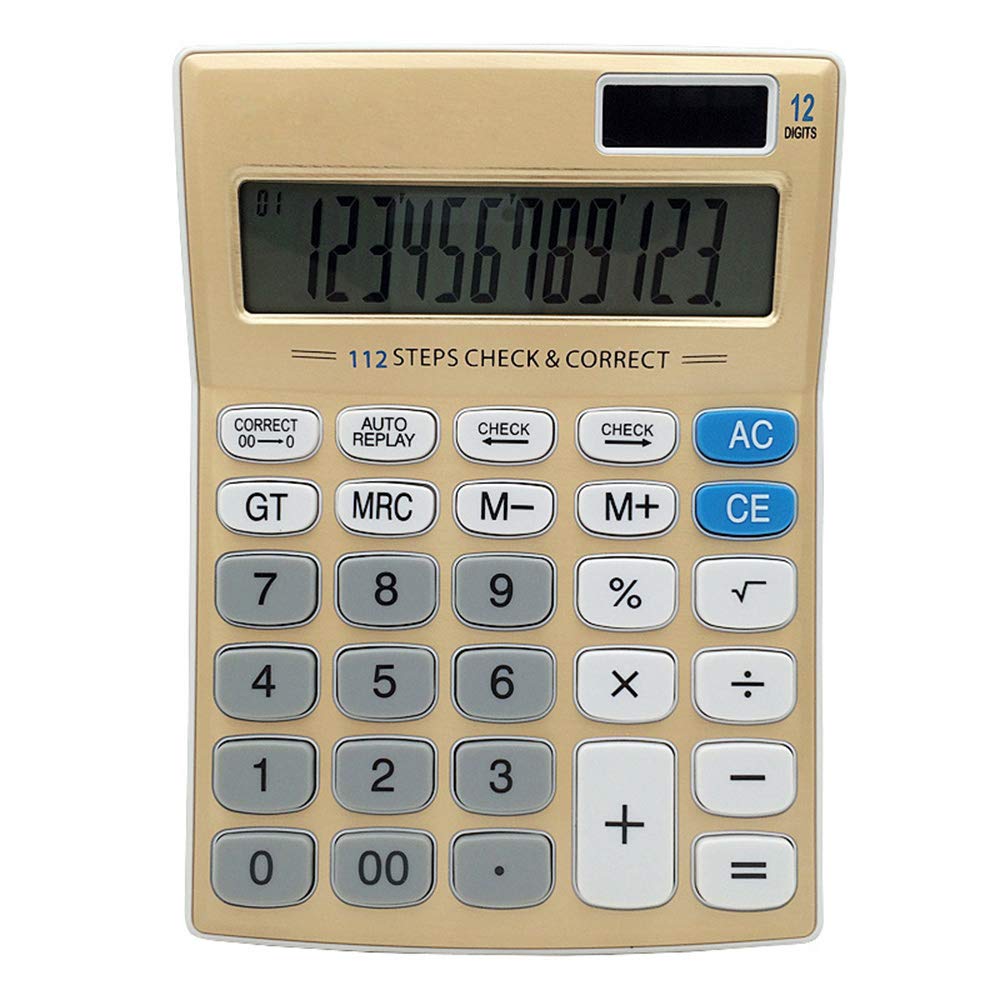 Meichoon Desktop Calculator Standard Function Solar Battery Dual Power with 12 Digit Large LCD Display Basic Calculating Machine for Office/Home