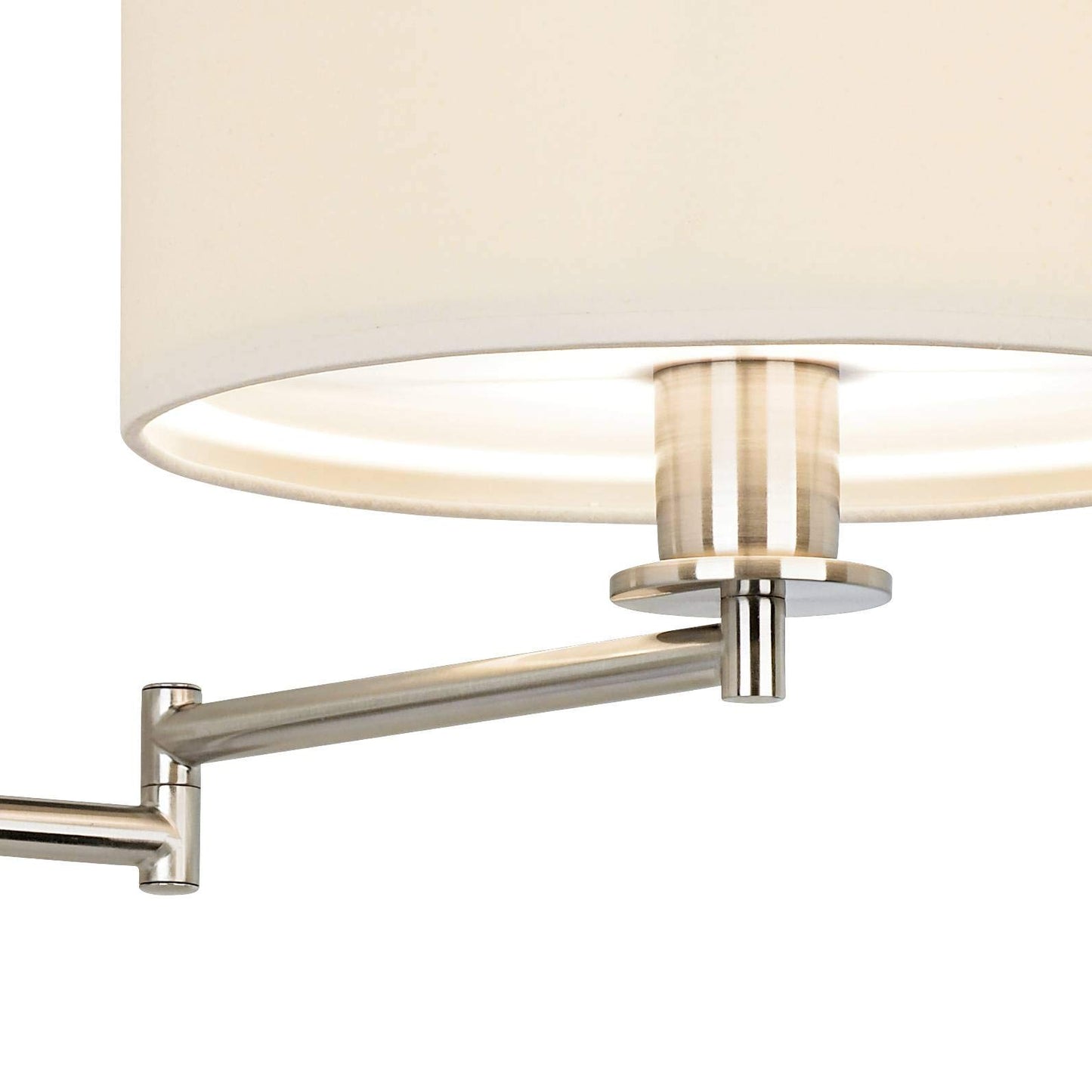 Possini Euro Design Tesoro Modern Swing Arm Wall Mounted Lamp Adjustable LED Brushed Nickel Plug-in Light Fixture Off White Drum Shade for Bedroom
