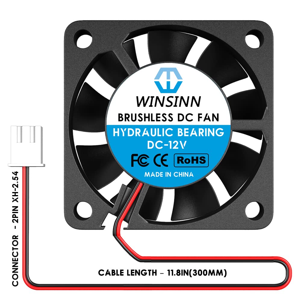 WINSINN 40mm 12V Fan - Hydraulic Bearing 5000 RPM 4010 Cooling Fan Replacement for 3D Printer/DVR/PC/Electronics, 30cm Cable with XH2.54-2PIN