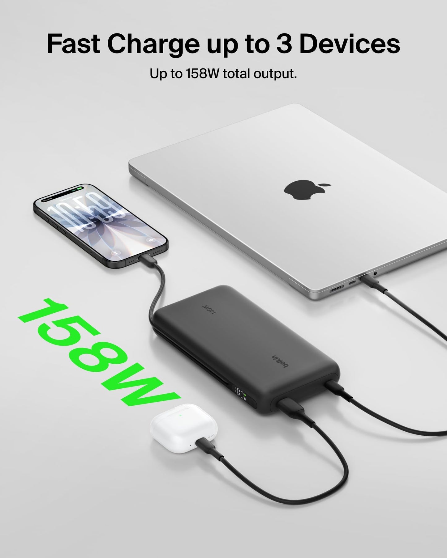 Belkin Portable Charger 25K, Power Bank with Integrated USB C Cable, 158W - Fast Charging Laptop Portable Battery Pack for MacBook Pro 14, iPhone 17