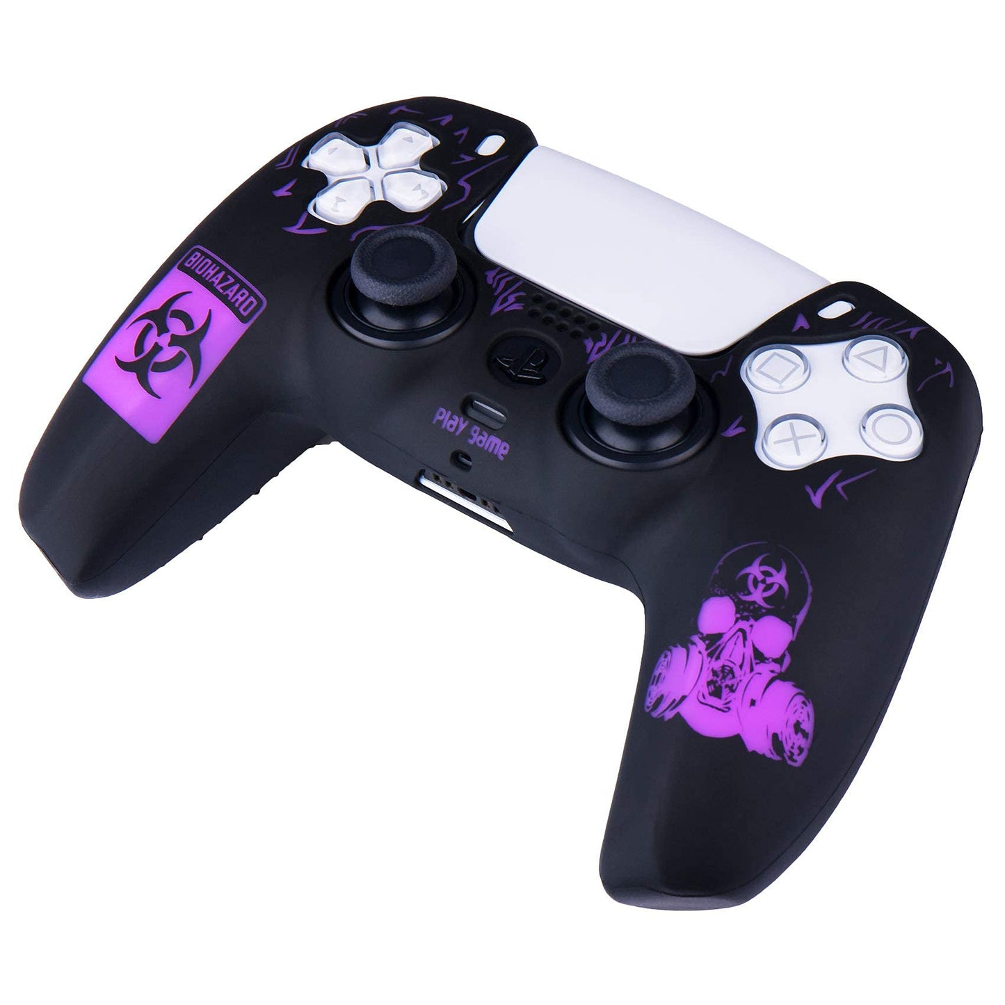 YoRHa Silicone Rubber Back Dots Carving Customizing Skin Cover for PS5 Controller x 1(BH Purple) with Pro Thumb Grips x 10