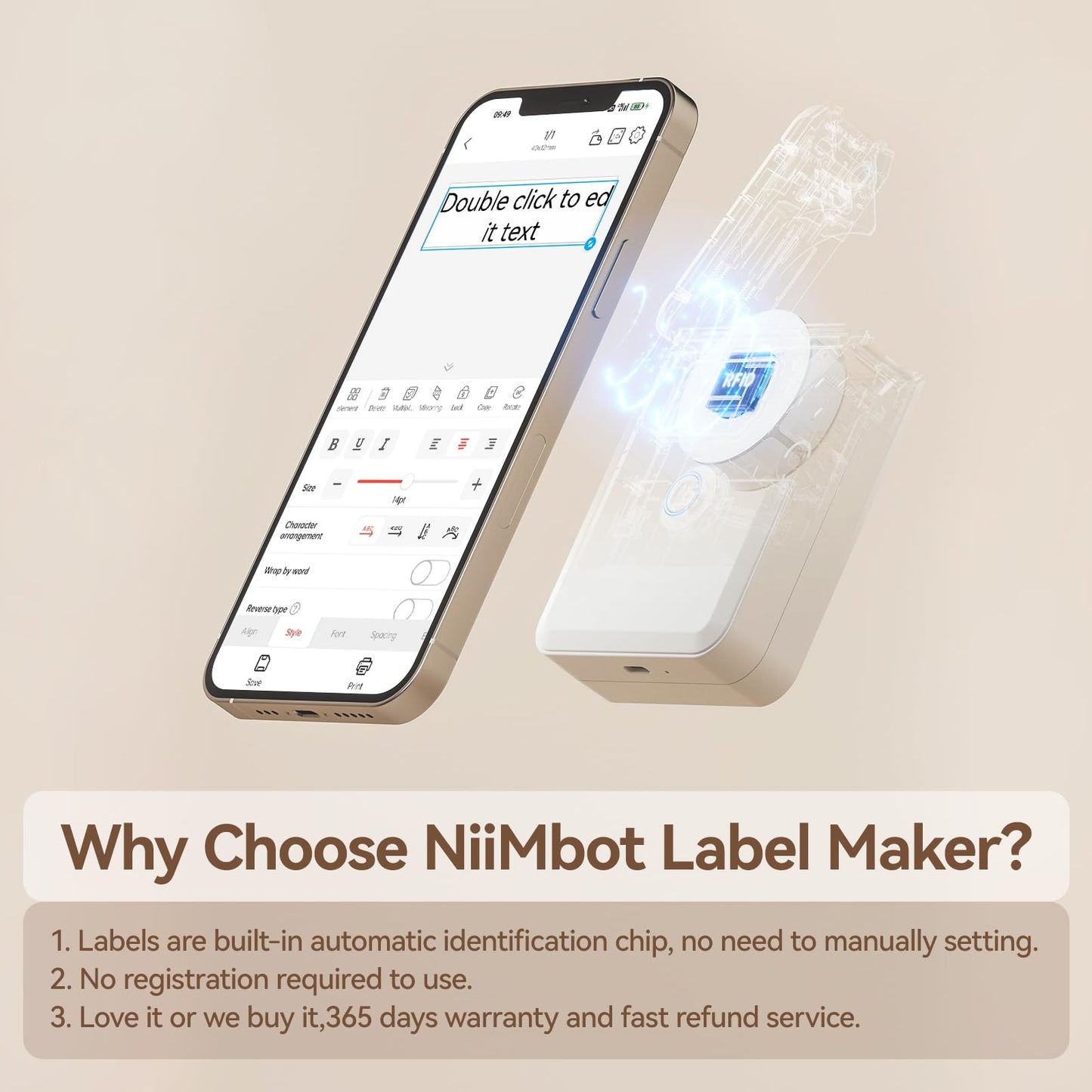 NIIMBOT D110 Label Maker Machine with Label, Small Label Printer Bluetooth Connection Multiple Templates Available for Phone Easy to Use for Office
