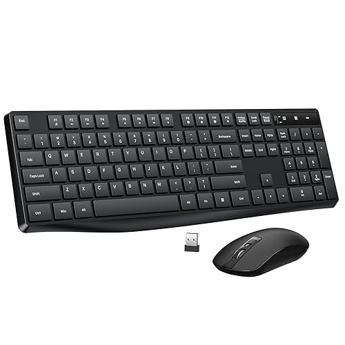Wireless Keyboard and Mouse Combo, Lovaky 2.4G Full-Sized Ergonomic Keyboard Mouse, 3 DPI Adjustable Cordless USB Keyboard and Mouse, Quiet Click